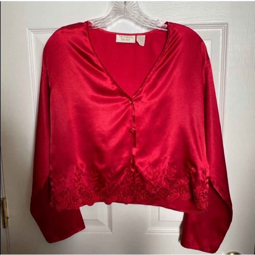 Victoria’s Secret Vintage Gold Label Red Satin Embroidered Top